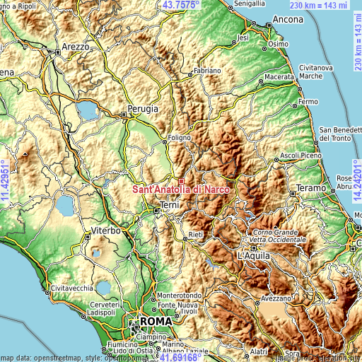 Topographic map of Sant'Anatolia di Narco