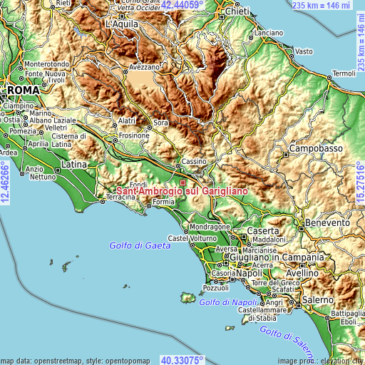 Topographic map of Sant'Ambrogio sul Garigliano