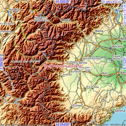 Topographic map of Sant'Ambrogio di Torino