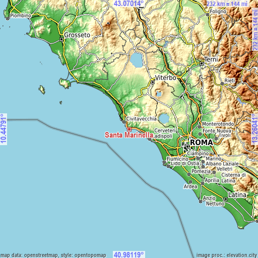 Topographic map of Santa Marinella