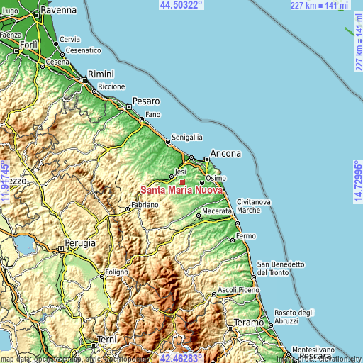 Topographic map of Santa Maria Nuova