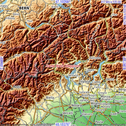 Topographic map of Santa Maria Maggiore