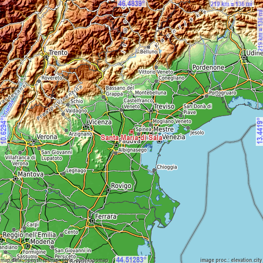 Topographic map of Santa Maria di Sala