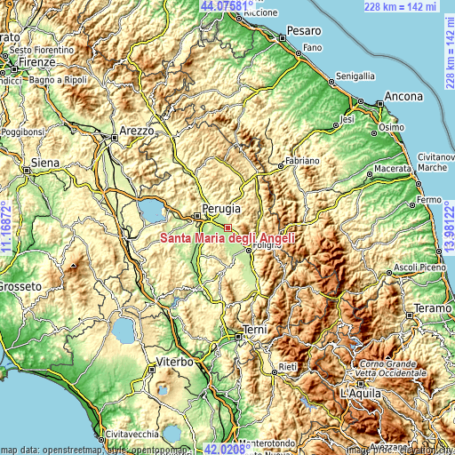 Topographic map of Santa Maria degli Angeli