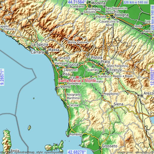 Topographic map of Santa Maria a Monte