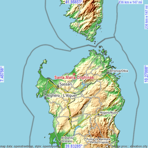 Topographic map of Santa Maria Coghinas