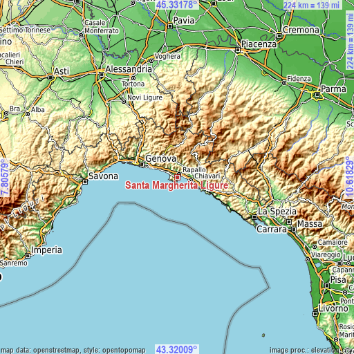 Topographic map of Santa Margherita Ligure