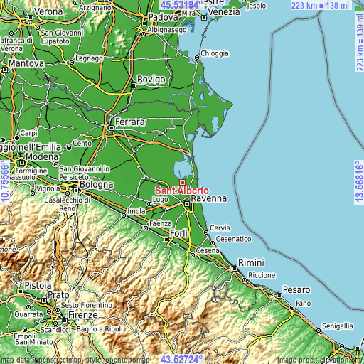 Topographic map of Sant'Alberto