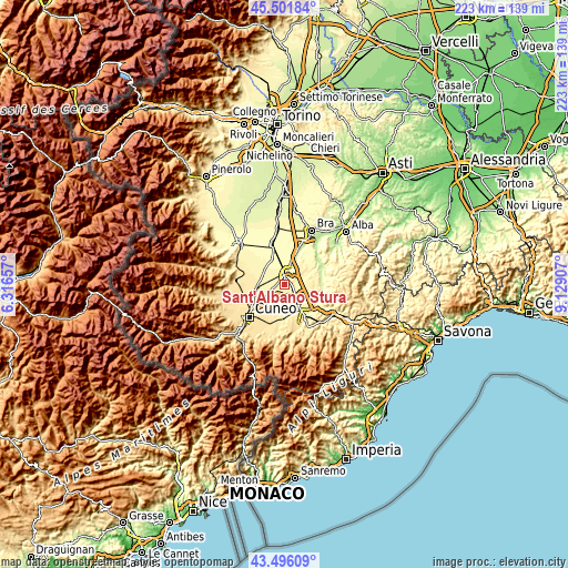 Topographic map of Sant'Albano Stura