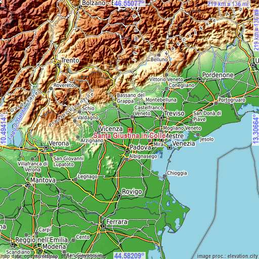 Topographic map of Santa Giustina in Colle