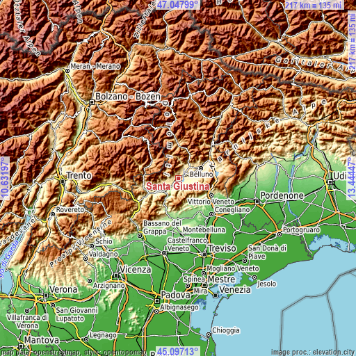 Topographic map of Santa Giustina