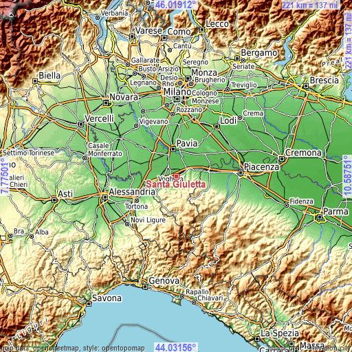 Topographic map of Santa Giuletta