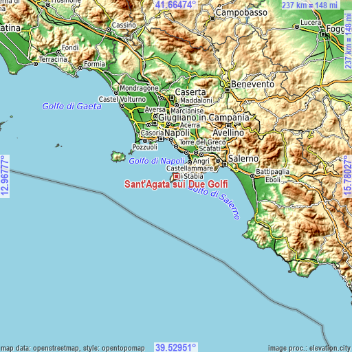 Topographic map of Sant'Agata sui Due Golfi