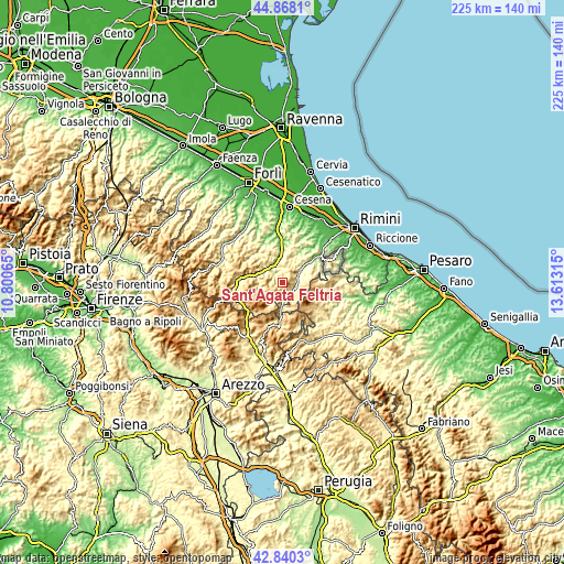 Topographic map of Sant'Agata Feltria