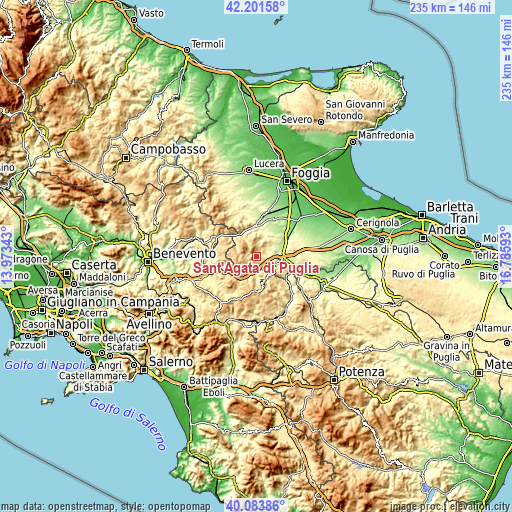 Topographic map of Sant'Agata di Puglia