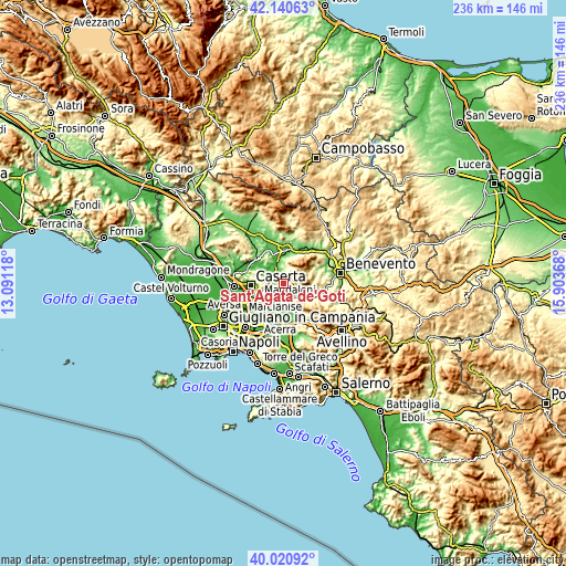 Topographic map of Sant'Agata de'Goti