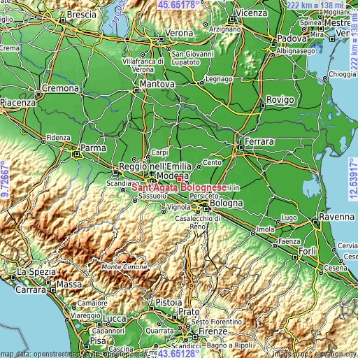 Topographic map of Sant'Agata Bolognese