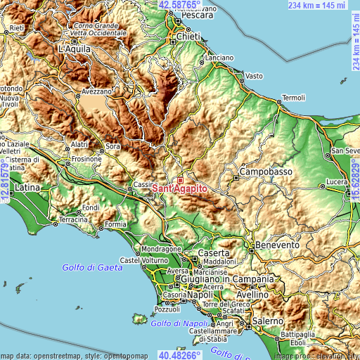 Topographic map of Sant'Agapito