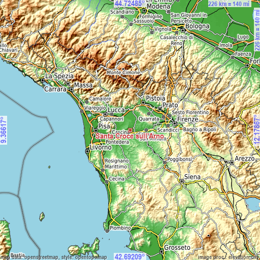 Topographic map of Santa Croce sull'Arno