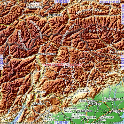 Topographic map of Santa Cristina Valgardena