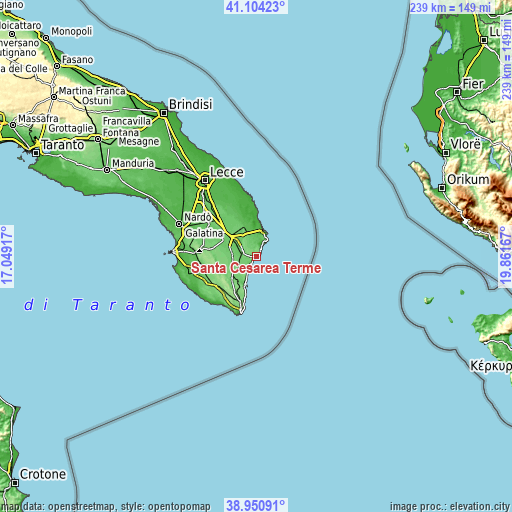 Topographic map of Santa Cesarea Terme