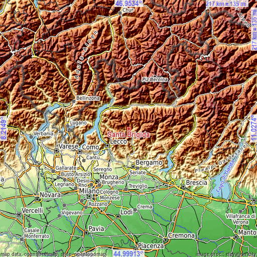 Topographic map of Santa Brigida