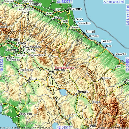 Topographic map of Sansepolcro