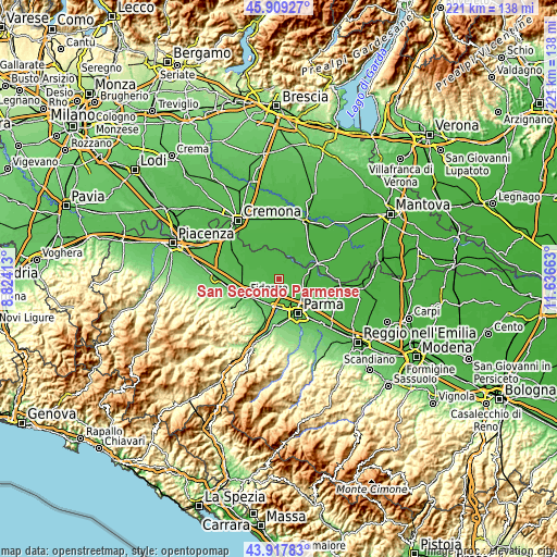 Topographic map of San Secondo Parmense