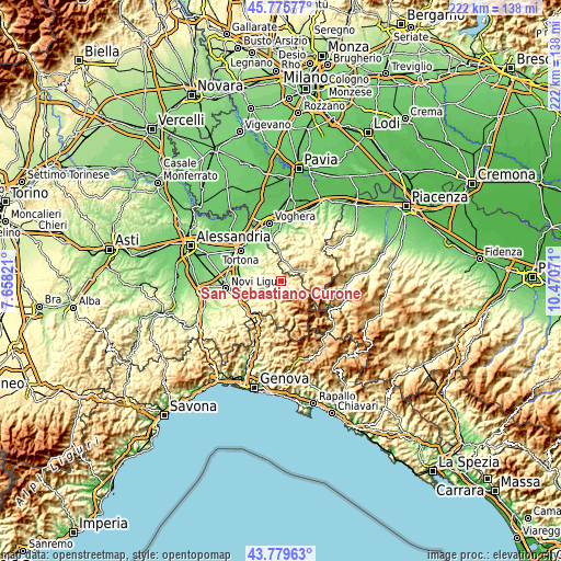 Topographic map of San Sebastiano Curone