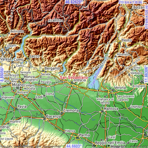 Topographic map of San Sebastiano