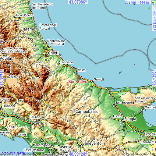 Topographic map of San Salvo