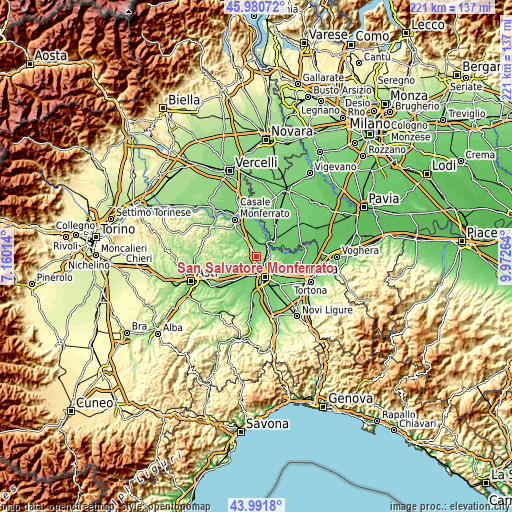 Topographic map of San Salvatore Monferrato