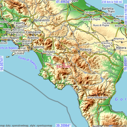 Topographic map of San Rufo