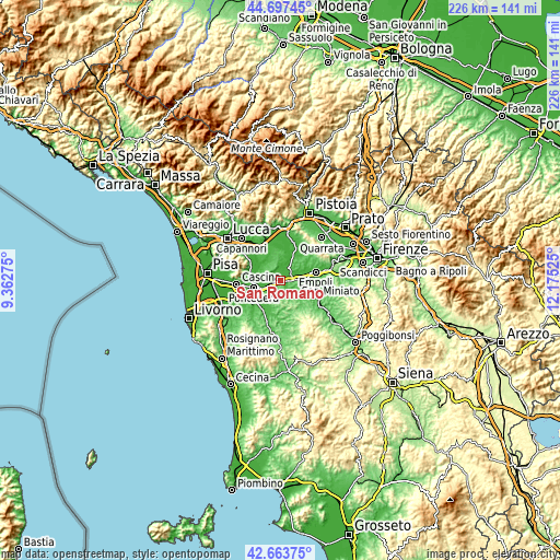 Topographic map of San Romano