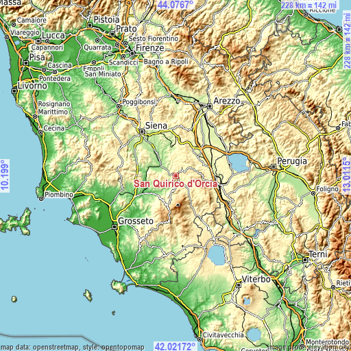 Topographic map of San Quirico d'Orcia