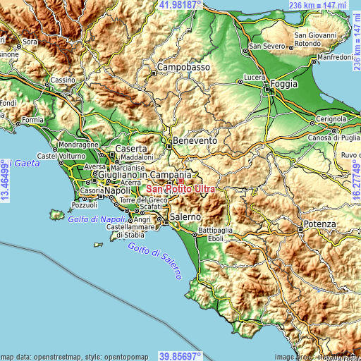 Topographic map of San Potito Ultra