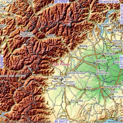 Topographic map of San Ponso