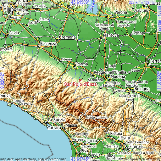 Topographic map of San Polo d'Enza