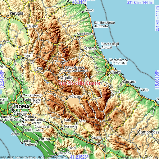 Topographic map of San Pio delle Camere