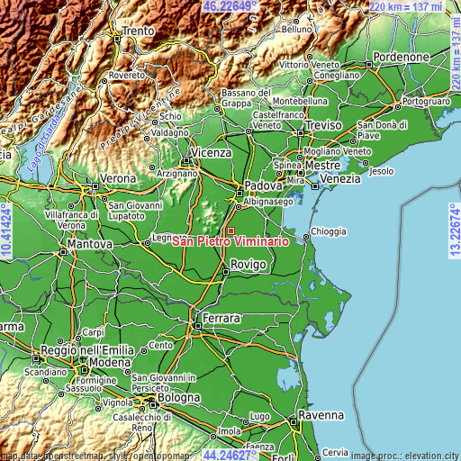 Topographic map of San Pietro Viminario