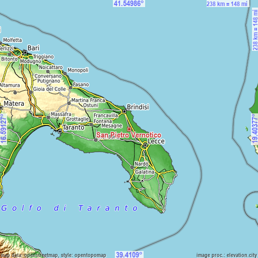 Topographic map of San Pietro Vernotico