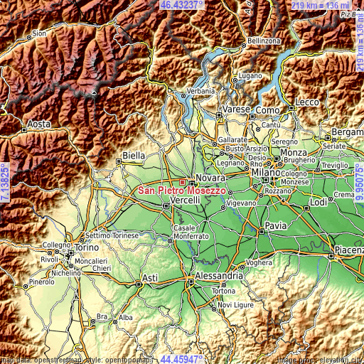 Topographic map of San Pietro Mosezzo