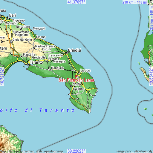 Topographic map of San Pietro in Lama