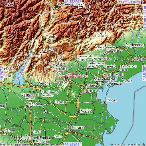 Topographic map of San Pietro in Gu