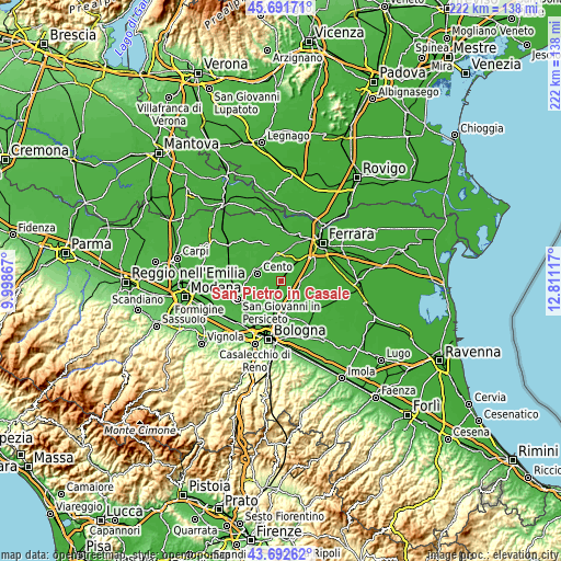 Topographic map of San Pietro in Casale