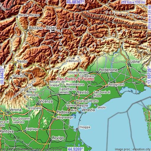 Topographic map of San Pietro di Feletto