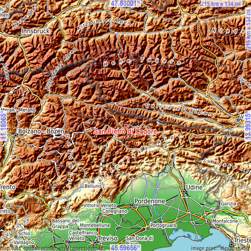 Topographic map of San Pietro di Cadore