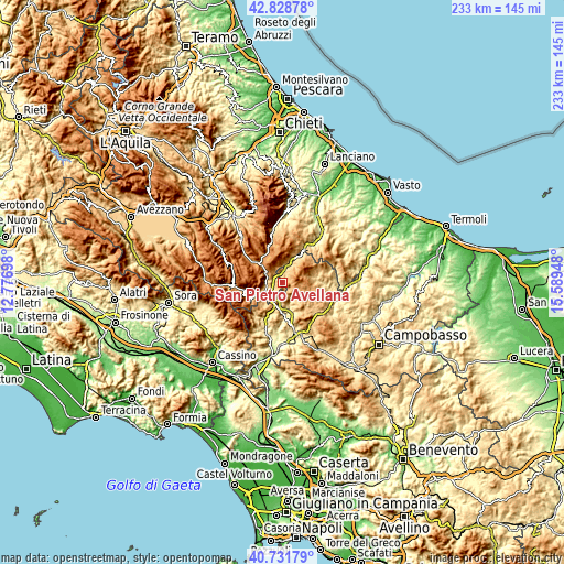 Topographic map of San Pietro Avellana