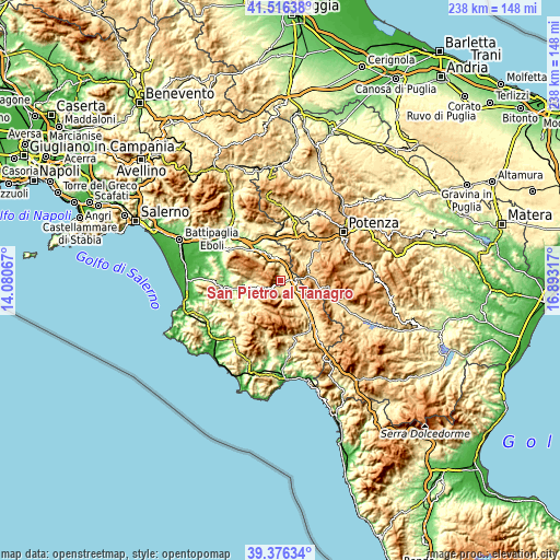 Topographic map of San Pietro al Tanagro