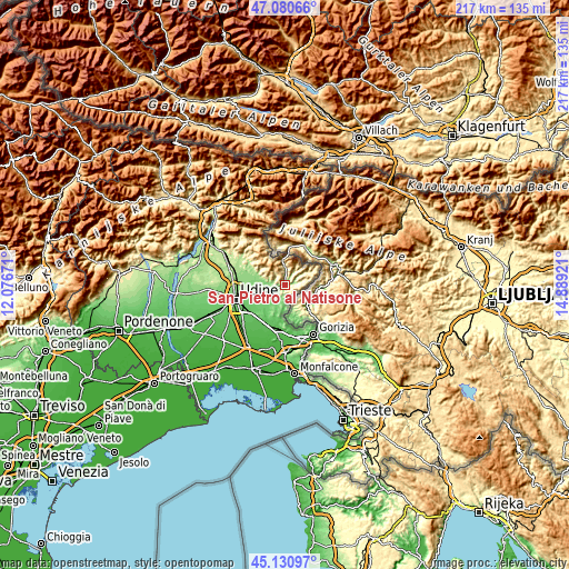Topographic map of San Pietro al Natisone